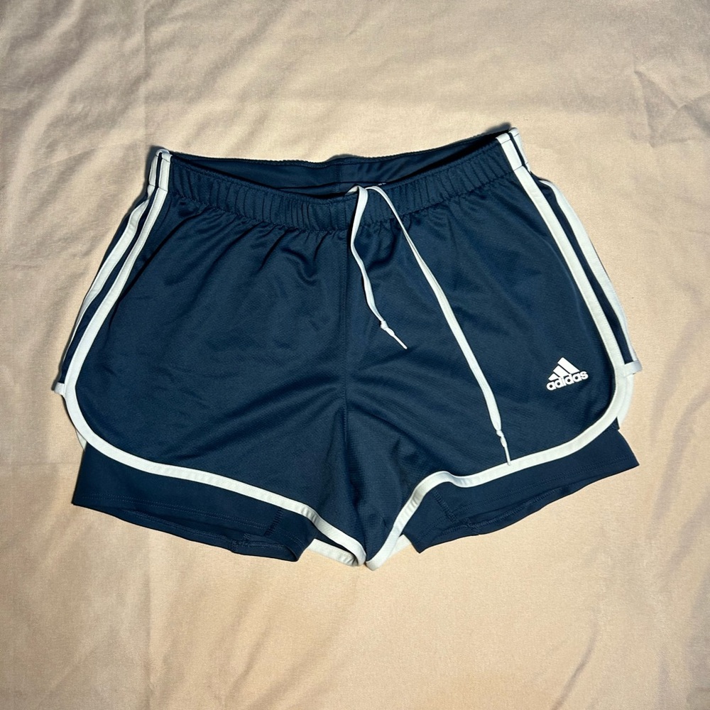 Adidas Women's Dark Blue Athletic Shorts with White Trim